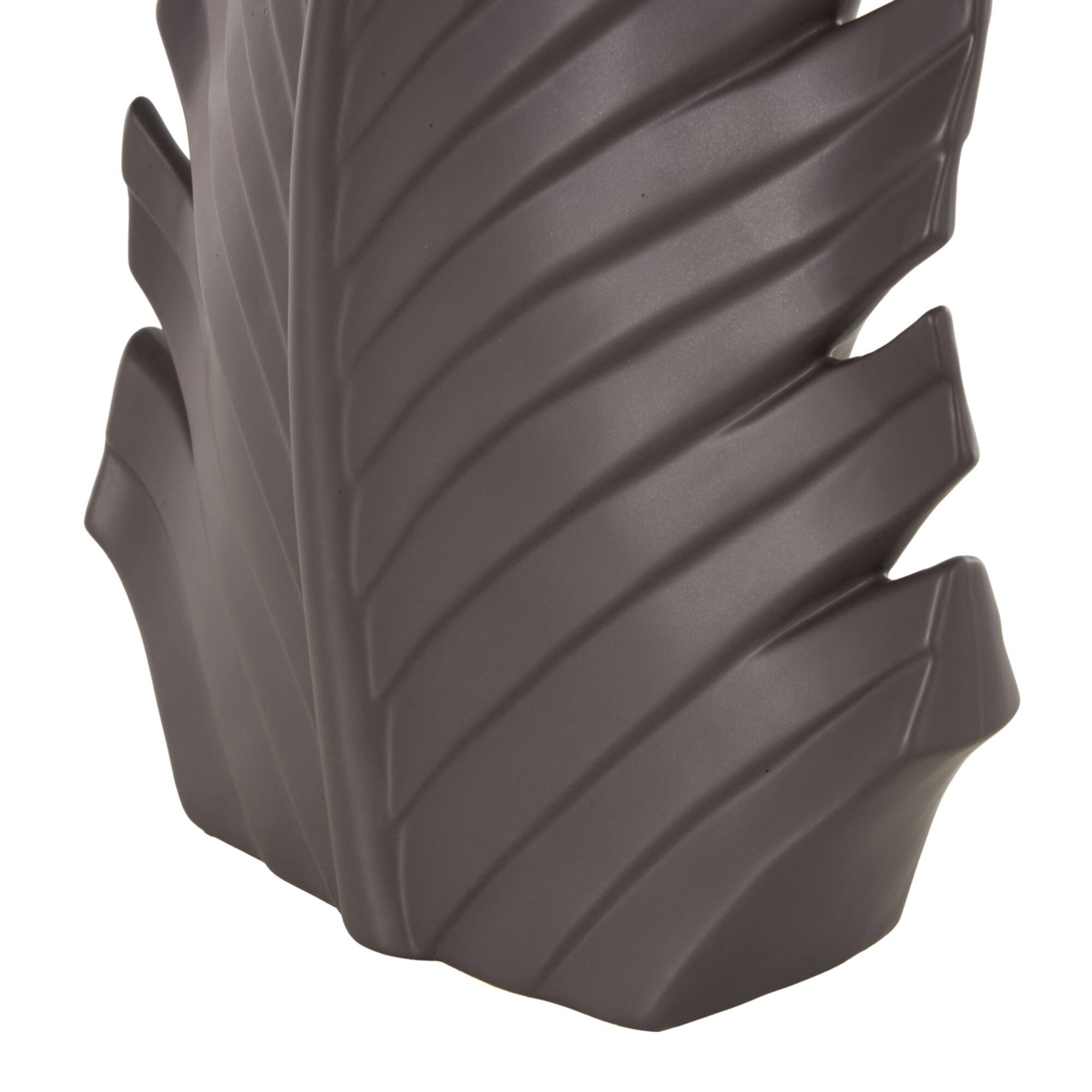 17" Black Ceramic Palm Leaf Decorative Vase